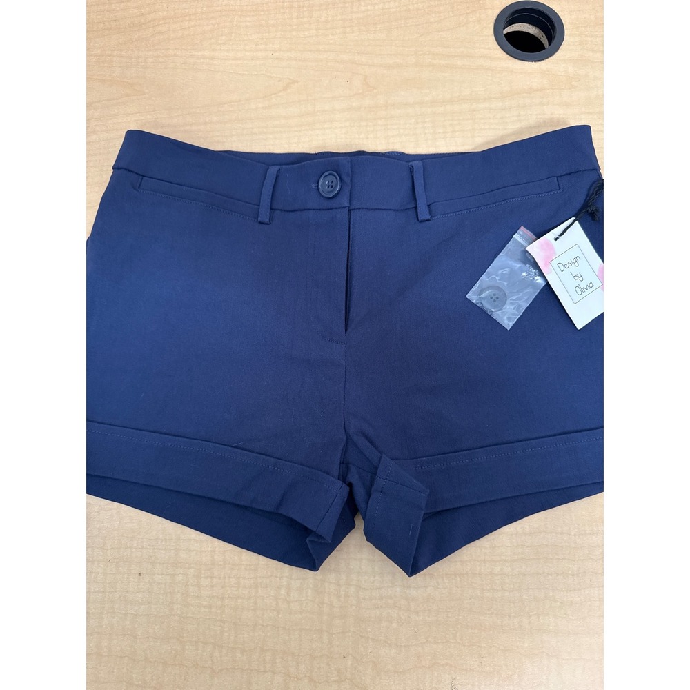 Design by Olivia Navy Blue Cuffed Shorts MHPA1013 Rayon Blend Stretch